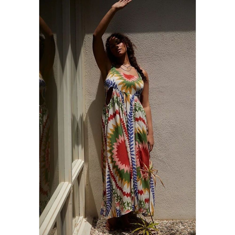 Anthropologie Multicolor Chevron Sunburst Maxi Dress
